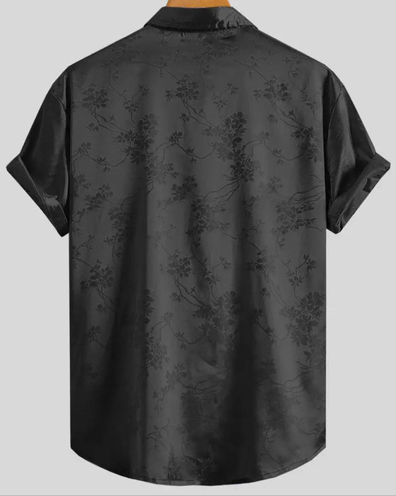 Herren Hemd Dezentes Blumenprint Umlegekragen Kurzarm