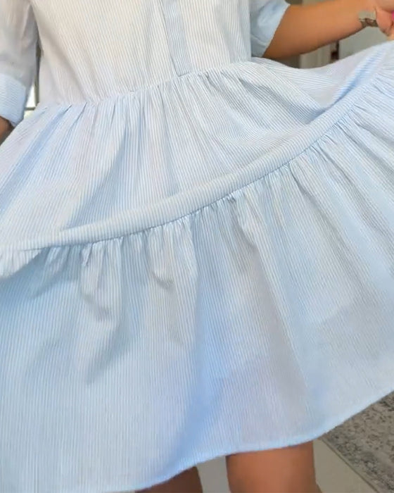 Kleid Hemdkragen Gestreift Patchwork