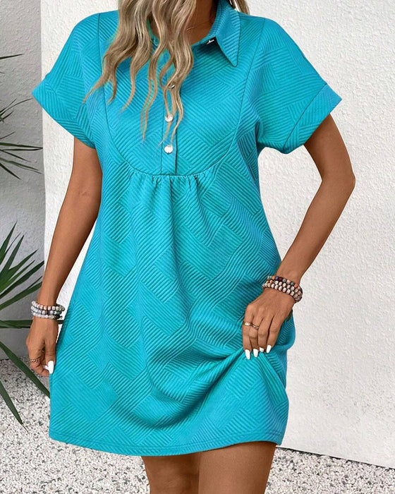 Babydoll-Kleid Jacquard Polokragen Knopfleiste