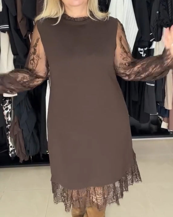 Kleid Spitze Patchwork stylisch langärmlig