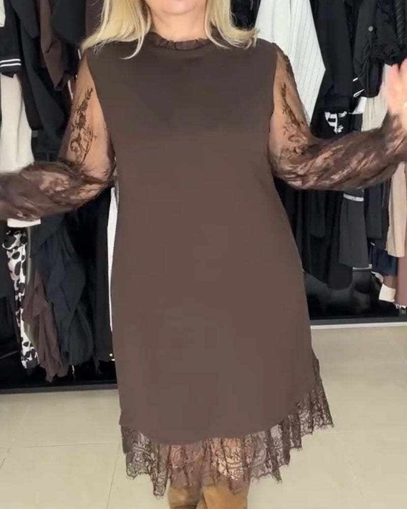 Kleid Spitze Patchwork stylisch langärmlig