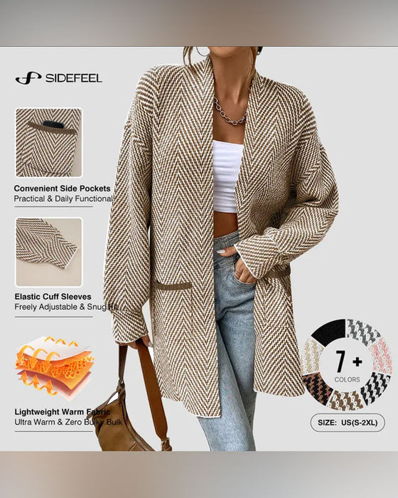 Cardigan Taschen Langer Pullover