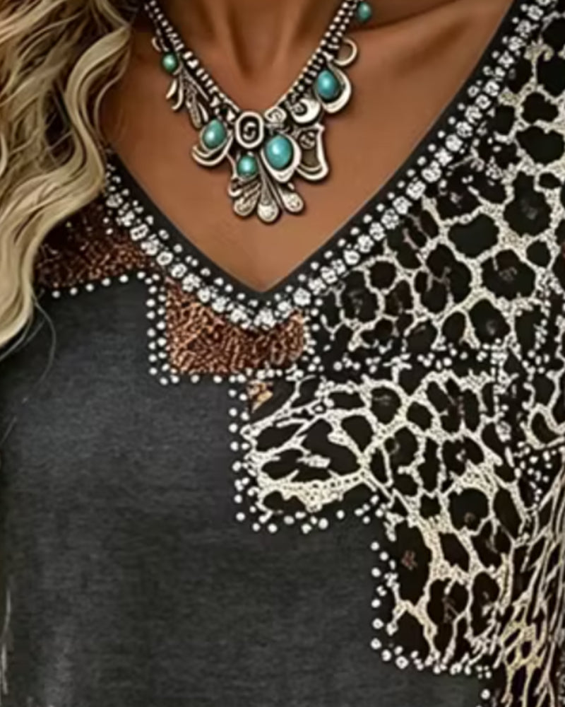 Bluse V-Ausschnitt Leopard Print