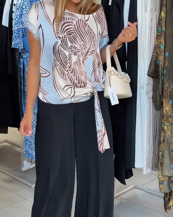 Bluse Mit Rundhals Schnürung Unregelmäßig