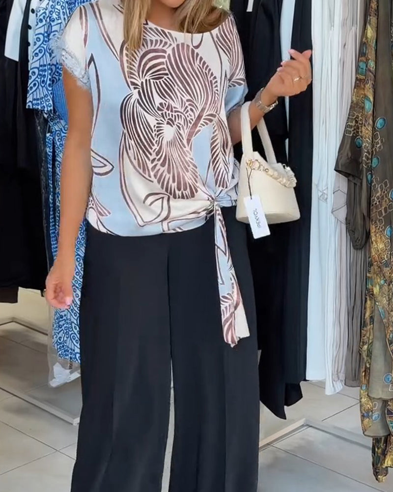 Bluse Mit Rundhals Schnürung Unregelmäßig