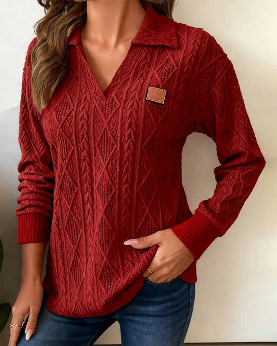 Casual Sweatshirt mit Polo-Kragen und Jacquard