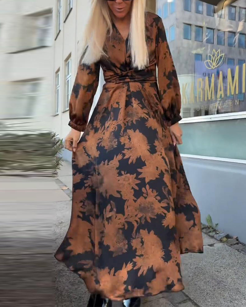 Kleid mit Laternenärmeln und Retro-Print