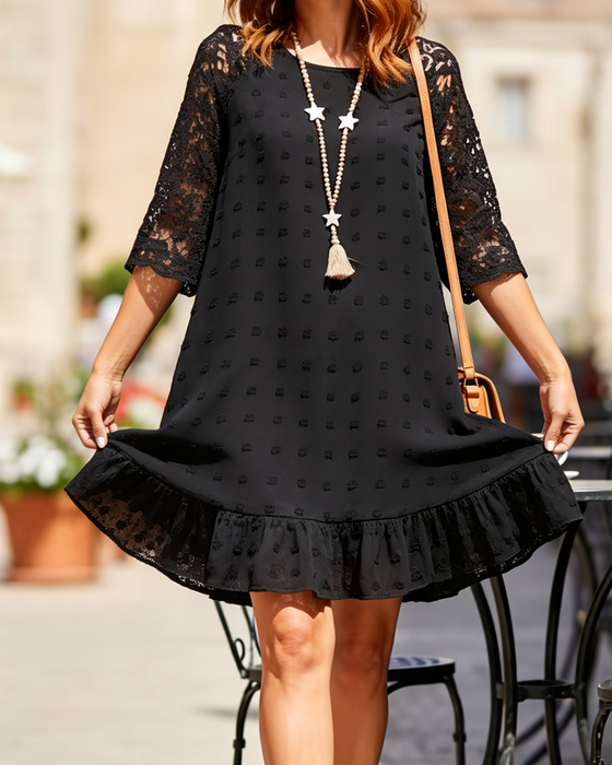 Kleid Jacquard Spitze Ärmel Patchwork
