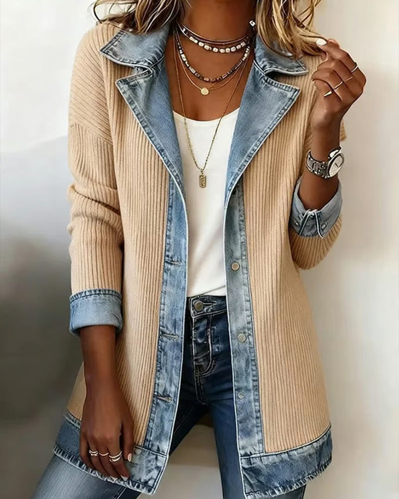 Jacke Revers Knopf Patchwork