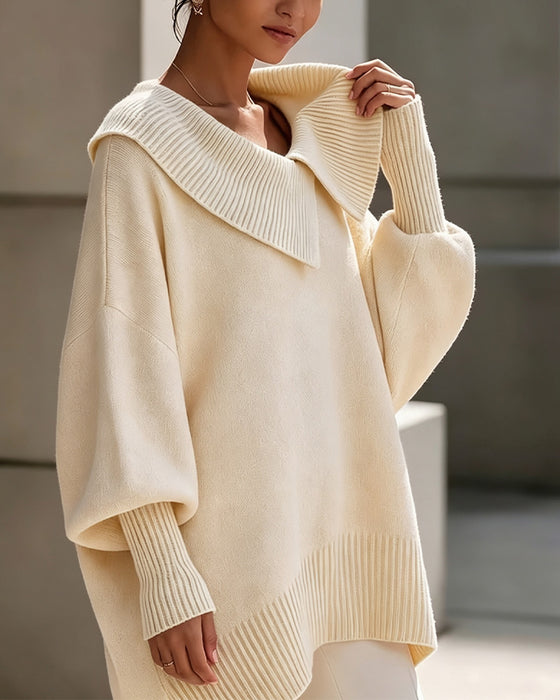 Pullover Unregelmäßiger Revers Unifarben