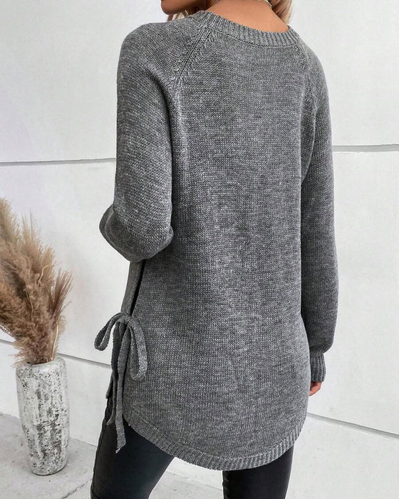 Pullover Mit Raglanärmeln Und Knoten-Seiten-Design