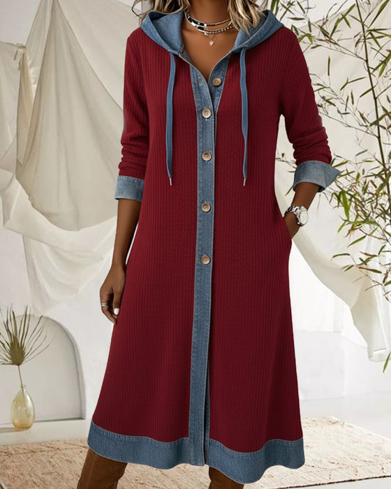 Kleid Mit Kapuze Farbblock Modisch