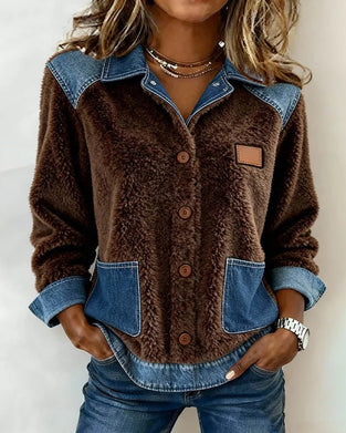 Stylische, farblich abgesetzte Denim-Jacke, warm