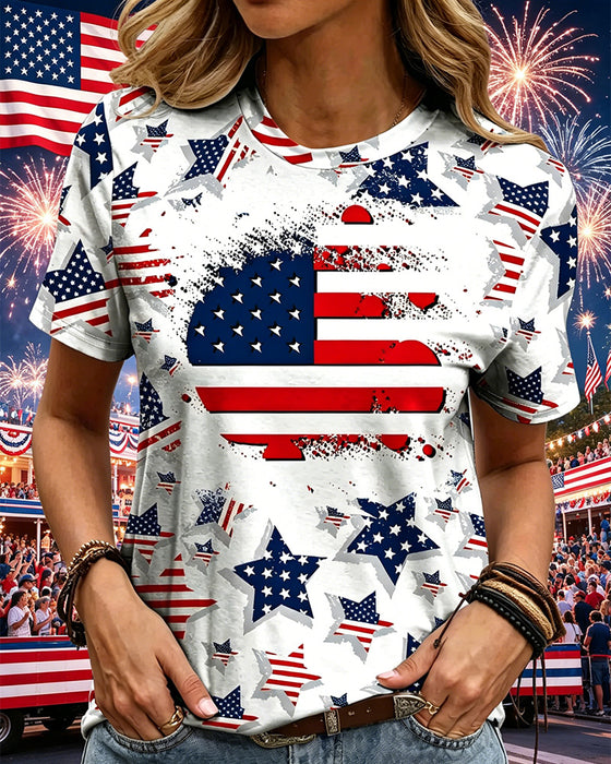 T-Shirts Distressed Flagge Ganzflächenprint Kurzarm