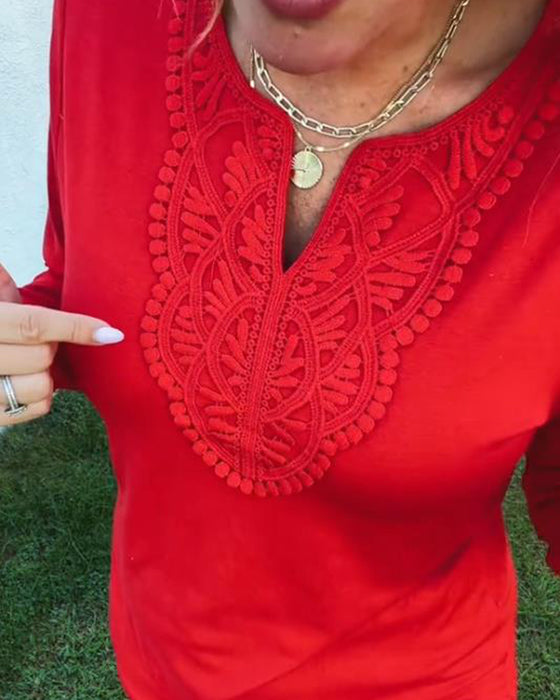 Casual T-Shirt Mit Spitze-Paneled Design