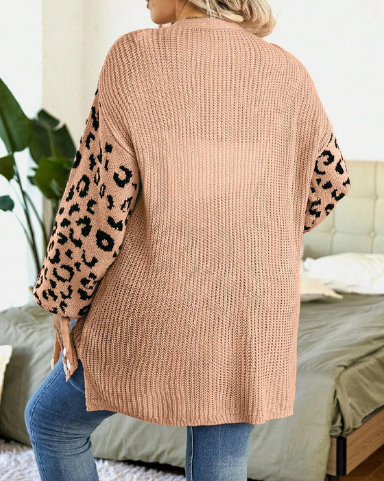 Cardigan Leopardenmuster Langarm Patchwork