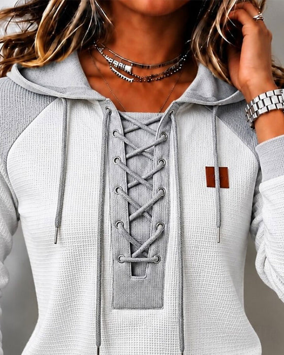 Hoodie Kapuze Schnürung Spliced