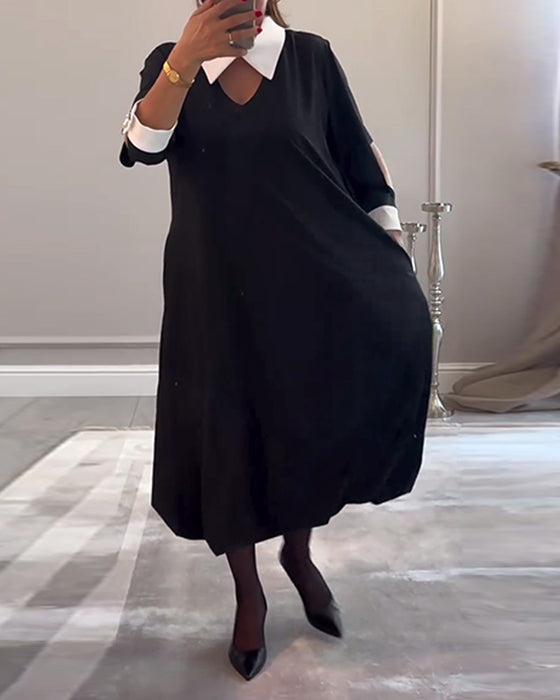 Lässiges, lockeres kleid mit farbblock und reverstasche