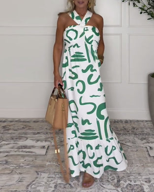 Kleid Neckholder Bedruckt Rückenfrei Sexy