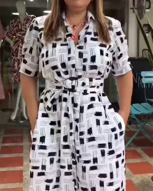 Kleid Geometrische Linie Taillenbetonend