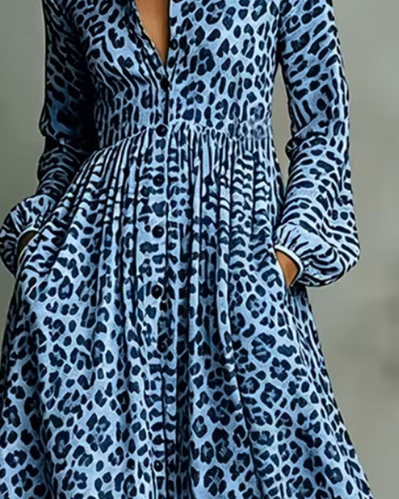 Hemdkleid Leopard Revers Lang