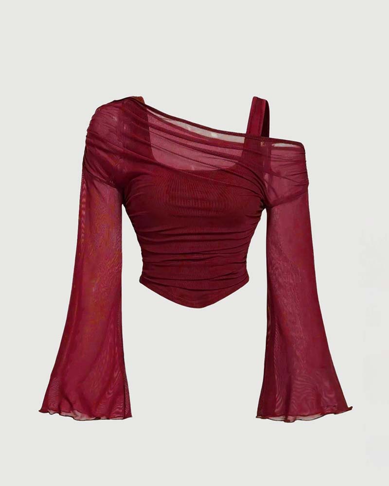 Bluse Netz Rüsche Langarm Cami