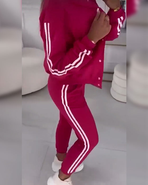 Mantel & Tanktop & Jogginghose Gestreift Modischer Sportstil