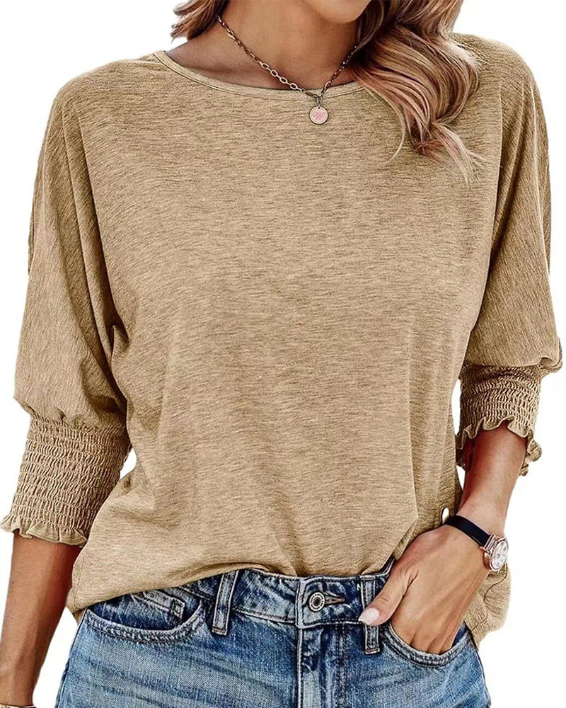 Tshirt Lockere Passform Runder Ausschnitt Geraffte Ärmelbündchen