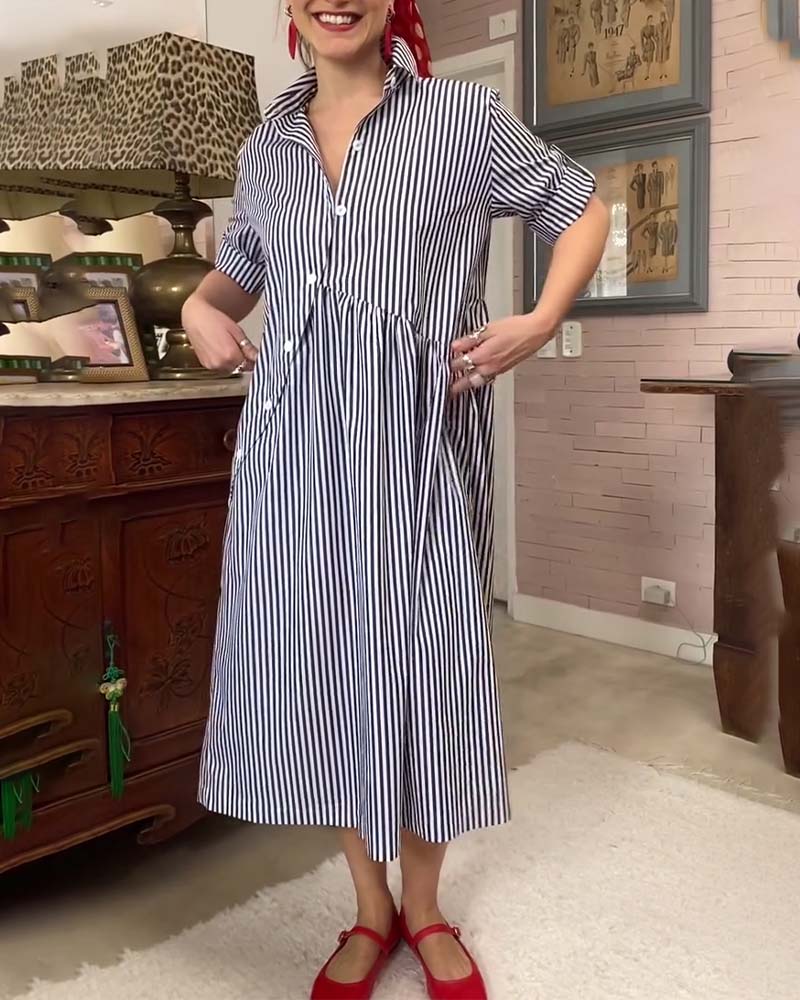 Kleid Kragen geknöpft gestreift