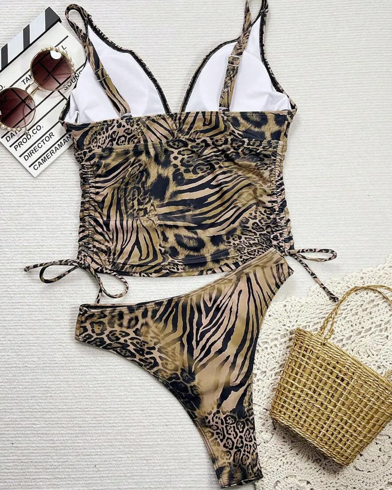 Bikini Bind Riemen Halter Leopard Druck
