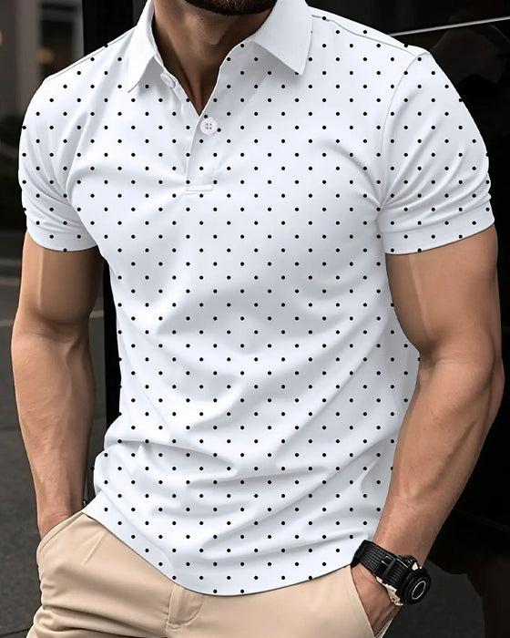 Lässiges Polo-Kragen-T-Shirt Mit Kleinen Punkten