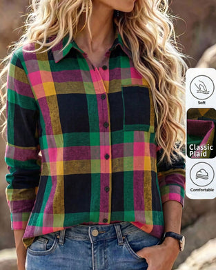 Bluse Kragen Tasche Kariert Hemd