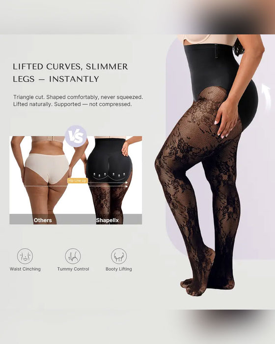 Damen-Shape-Strumpfhose mit hohem Bund und Blumen-Spitze