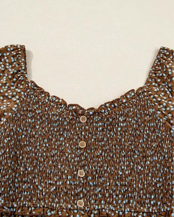 Kleid Blumen Viereckiger Ausschnitt Langarm Maxi