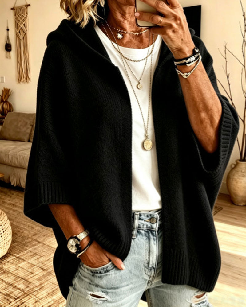 Cardigan 3/4 Ärmel Kapuze Lässig