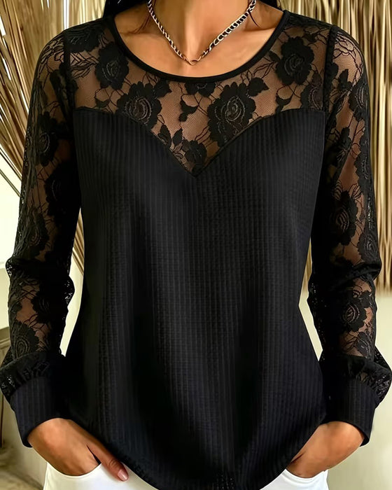 Bluse Stilvoll Rundhals Langarm