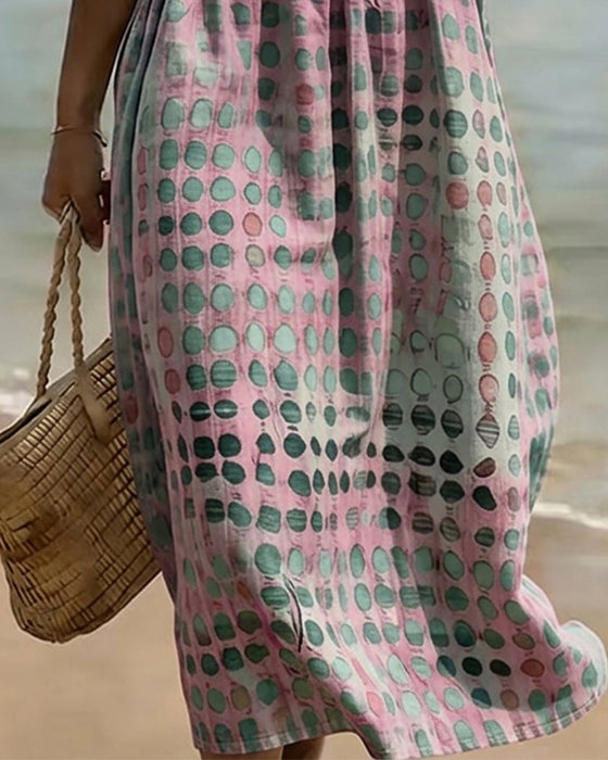 Kleid Tupfen Rundhalsausschnitt Print Halbarm