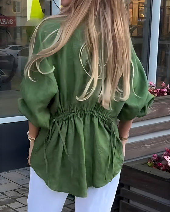 Bluse Elastische Taille Laternenärmel