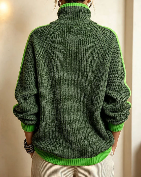 Pullover Turtleneck Kontrast Raglan Ärmel