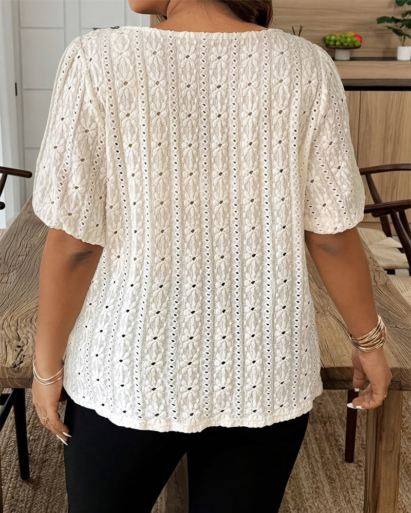 Bluse mit eckigem Ausschnitt aus floraler Spitze und Puffärmeln