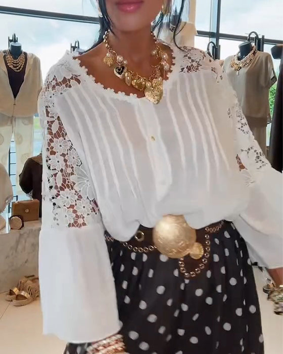 Bluse Ausschnitt Spitze Schirmärmel