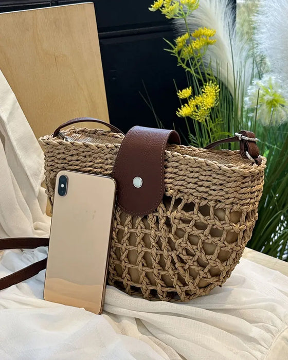 Tasche Boho Halbkreisförmig Hohl Stroh