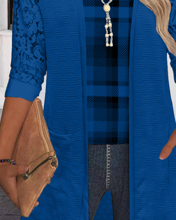 Top mit faux Zwei-Teile-Karo-Design