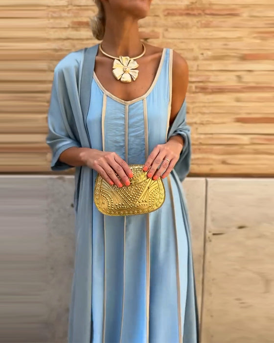 Gesetzt Gedruckt Rundhals Langkleid Casual Top Zwei Teile