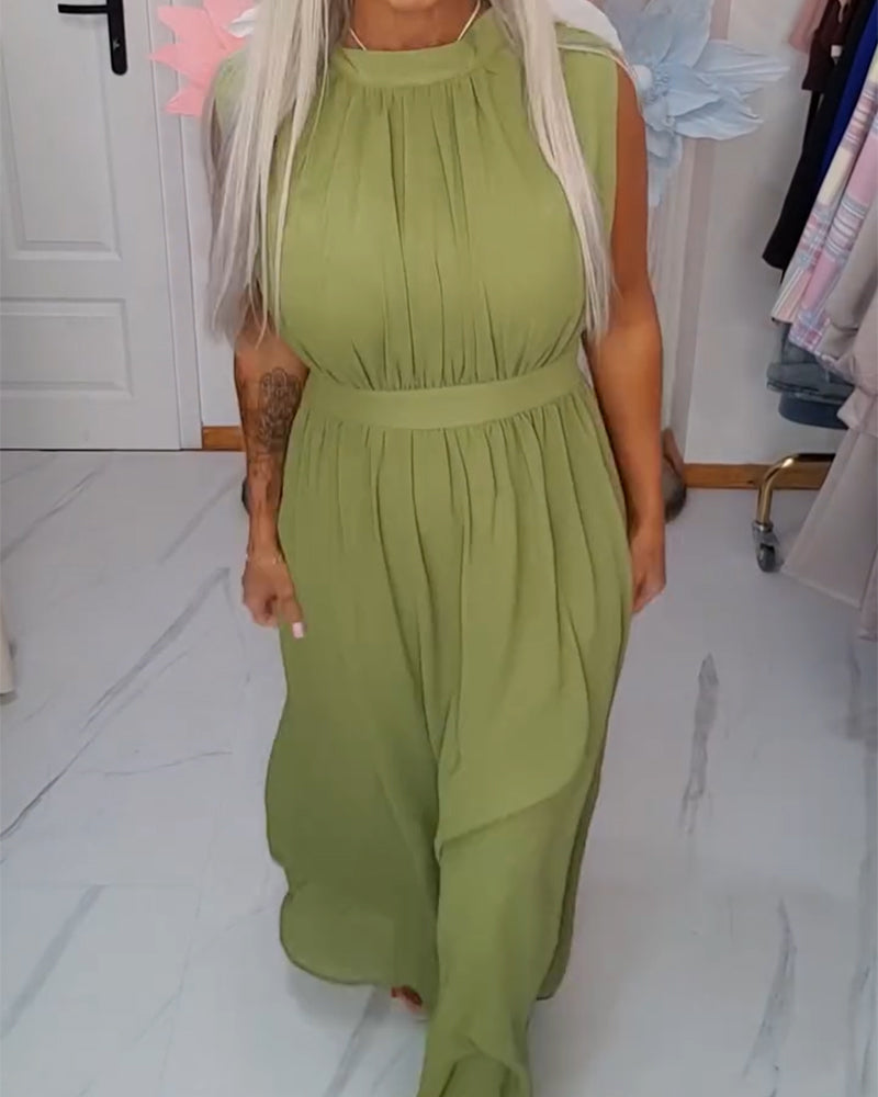 Kleid Unifarben ärmellos taillierend Maxi