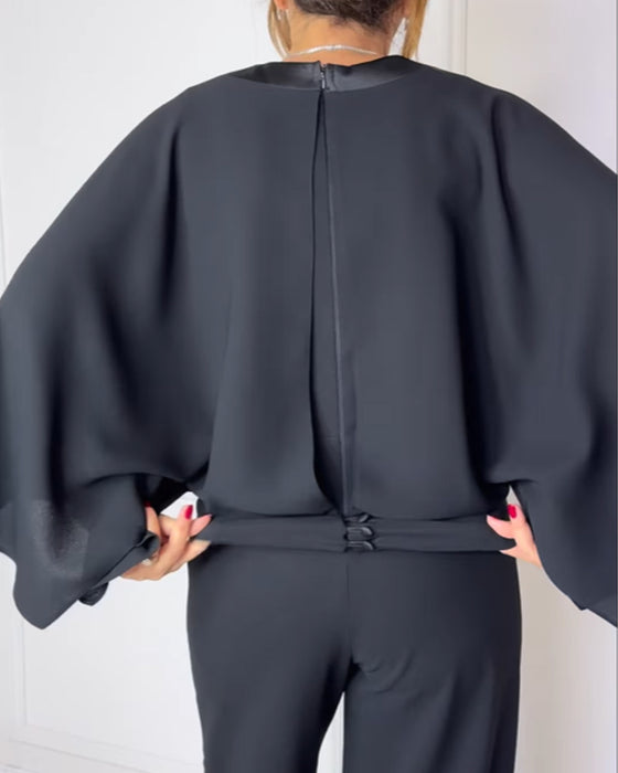 Bluse V-Ausschnitt elegant Schmetterlingsärmel