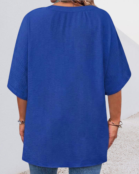 Bluse Locker Uni Farbe Kurzarm