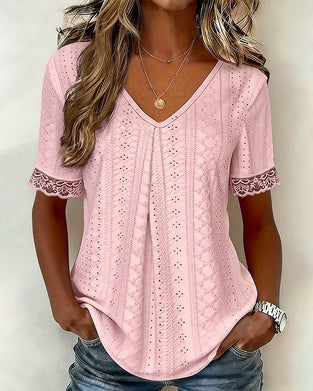 Bluse Unifarben V-Ausschnitt Cutout