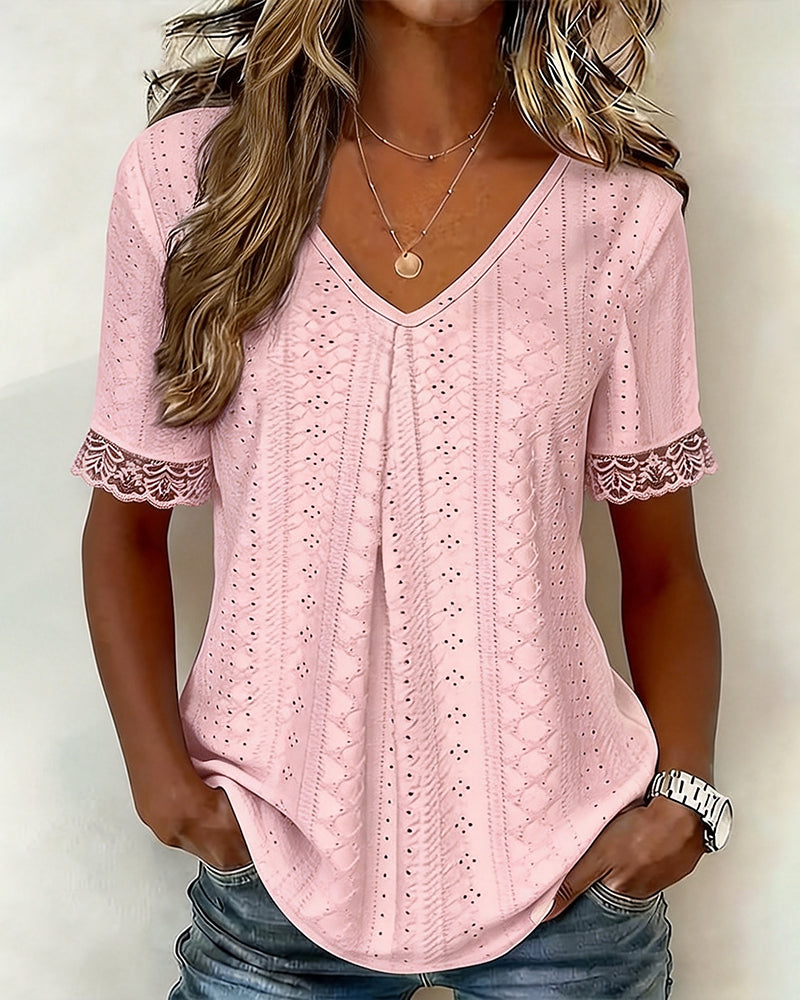 Bluse Unifarben V-Ausschnitt Cutout