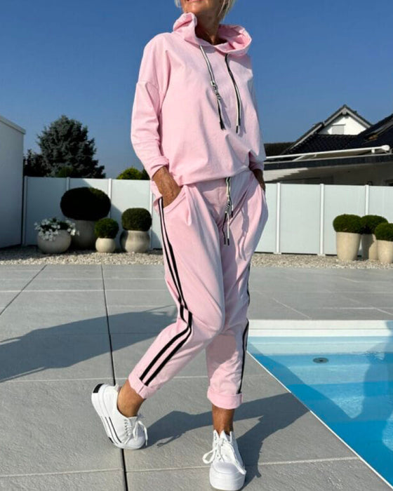 Casual Zweiteilige Set Mit Damen Kapuzen - Sweatshirt Und Hosen